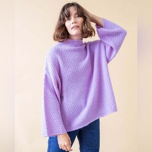 Ali Golden Merino Mock Neck Knit Turtleneck Oversized Sweater - Lilac Purple
